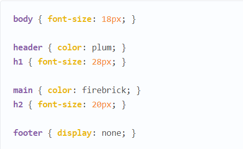Sample CSS rules used to build the CSSOM tree